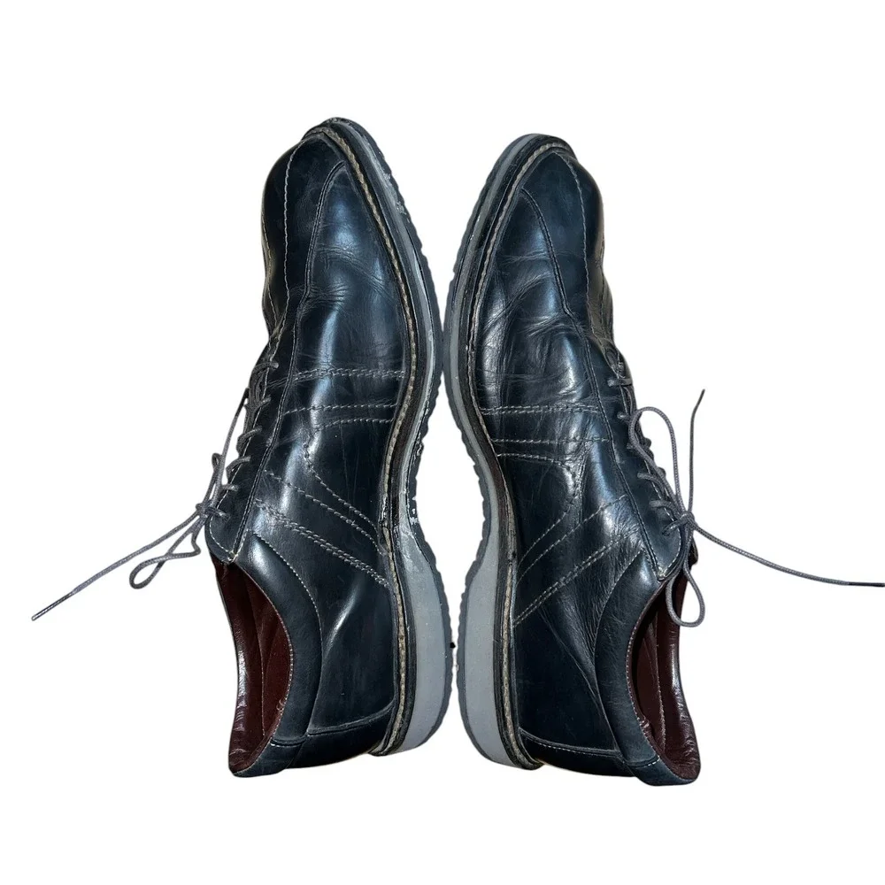Allen Edmonds Lennon Oxford Mens 13 E Black Leather Contrast Stitch Lace Up